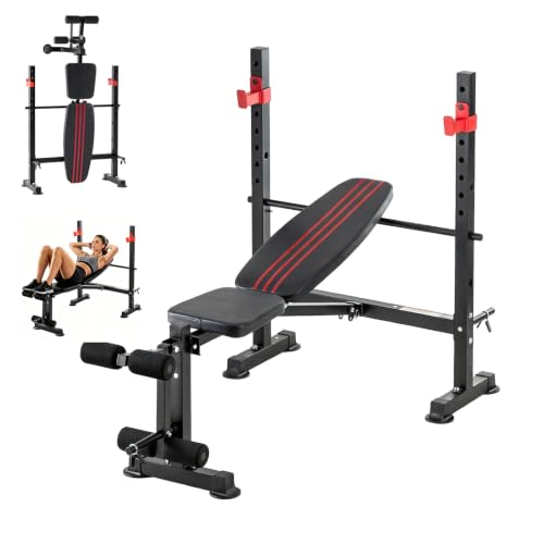 Adjustable Foldable Weight Bench with Leg Extension - Red, 650 lbs Capacity