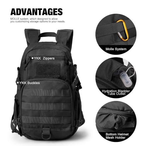 Small Tactical Backpack with Molle System - Black 15L Hiking & Cycling Pack