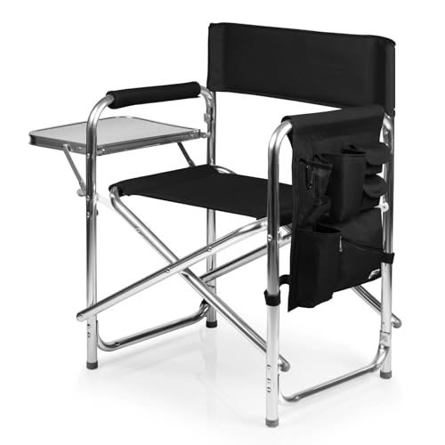 Black Picnic Time Sports Chair with Side Table & Armrest Caddy - Portable Folding Camping Seat