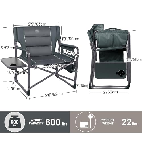 Gray Oversized Camping Directors Chair with Foldable Side Table & 600 Lbs Capacity - Dark Grey