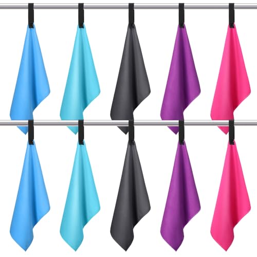 Microfiber Camping Towels 10 Pcs Quick Dry 25x32 cm with Hang Loop - 5 Colors