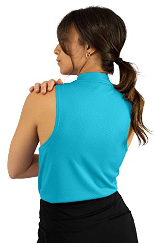 Women’s Sleeveless Golf Polo Shirt with Zipper - Large Algiers Blue, Quick Dry