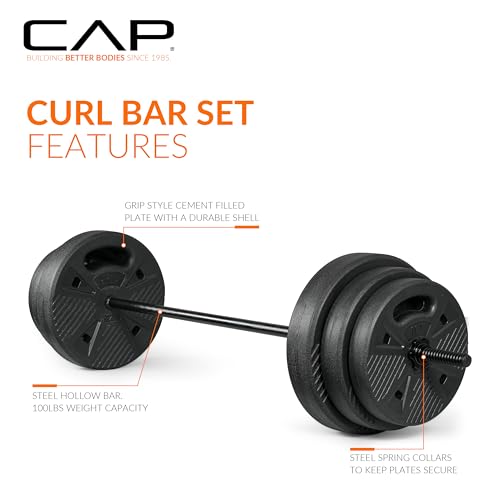 CAP 100 LB Threaded Barbell Set with Cement Grip Plates for Home Gym