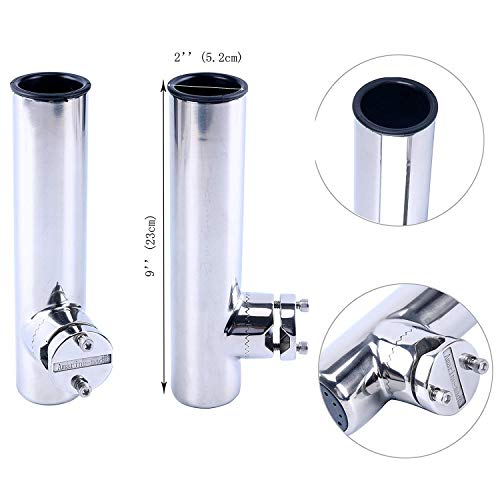Amarine Made Stainless Clamp-On Fishing Rod Holder for Boat Rail, Adjustable Angles