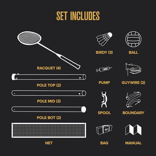 Baden Volleyball & Badminton Combo Set with 32ft Net - Orange/Blue Variation