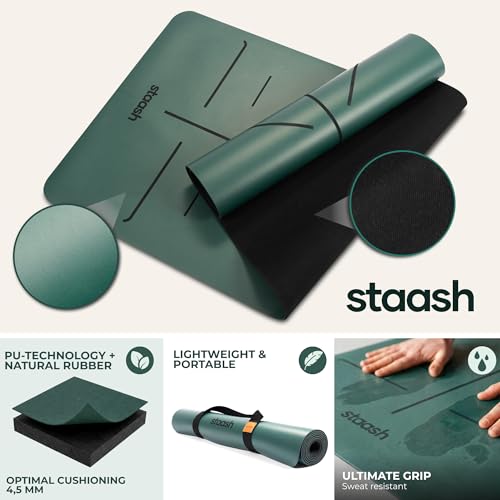 STAASH Premium Yoga Set with Non-Slip Mat, Towel, Strap & Knee Pad - Forest Green