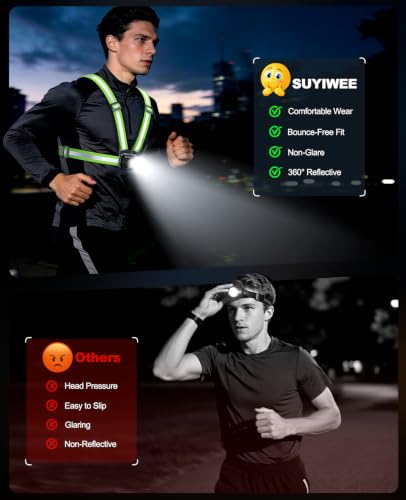 SUYIWEE 550LM LED Running Vest with 7 Modes & 360° Reflective Safety Gear