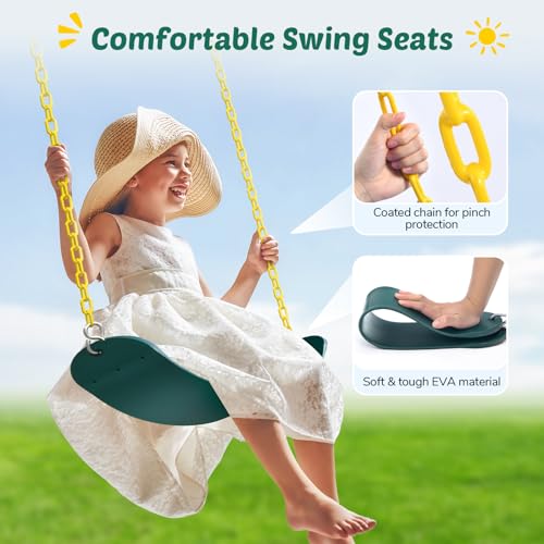 Trekassy 440lbs Heavy-Duty Backyard Swing Set with 2 Seats & Saucer Swing - Green
