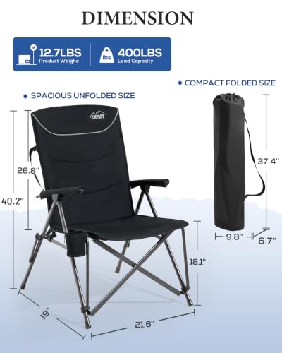 Heavy Duty Oversized Camping Chair 400LBS with High Back & Cup Holder