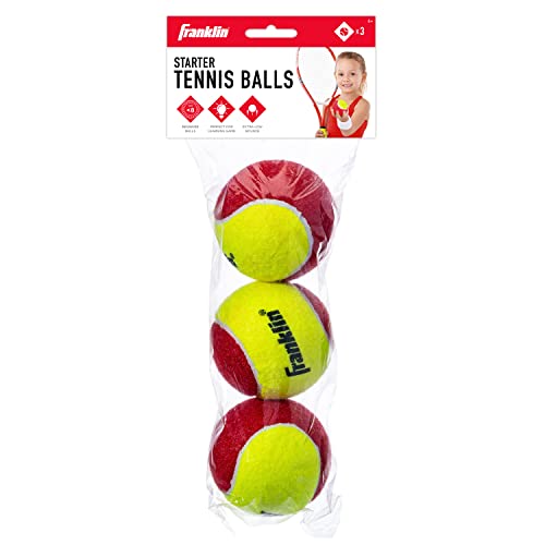 Franklin Sports Starter + Beginner Pressureless Tennis Balls - Great for Training + Practice - Low Bounce Tennis Balls for All Court Surfaces - Red - 3 Pack