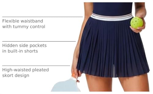 Mudere 2-Piece Women’s Golf Outfit Set Tennis Skirt with Built-in Shorts - Small/Navy Blue