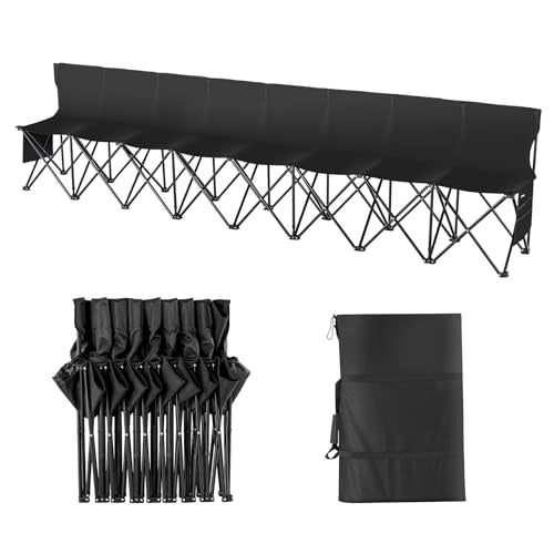 Black 8-Seat Portable Folding Sideline Bench for Sports & Camping