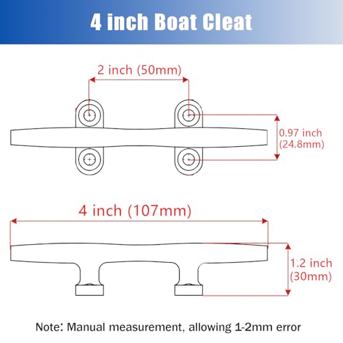 Marine Grade 316 Stainless Steel Open Base Dock Cleat 4 Inch - 2 Pack / 4 Pack - Rope & Kayak Hardware