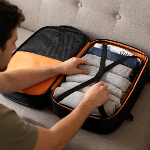 Black Expandable Travel Backpack with USB Charging Port & 17 Inch Laptop Compartment - Large