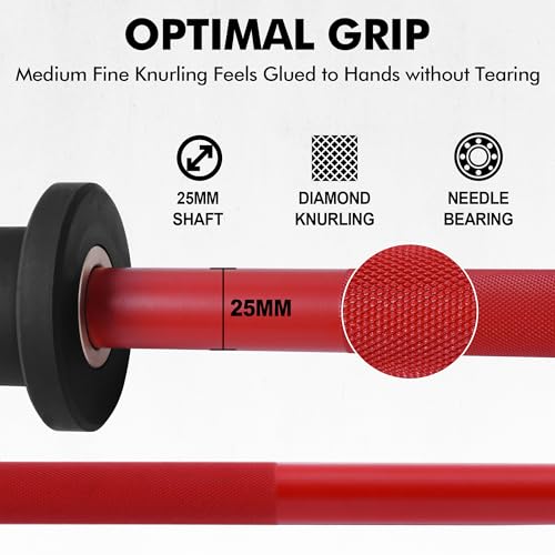 Red 4ft Olympic Curl Barbell for Biceps & Triceps - Knurled Grip, 500LB Capacity