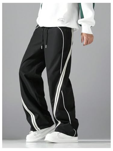 Men's Track Pants Baggy Parachute Sweatpants - Medium Black & White
