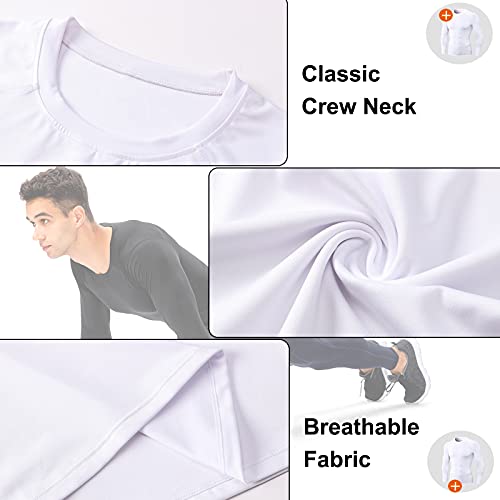 Men's Compression Long Sleeve Athletic Shirt Large White Quick Dry Workout Base Layer