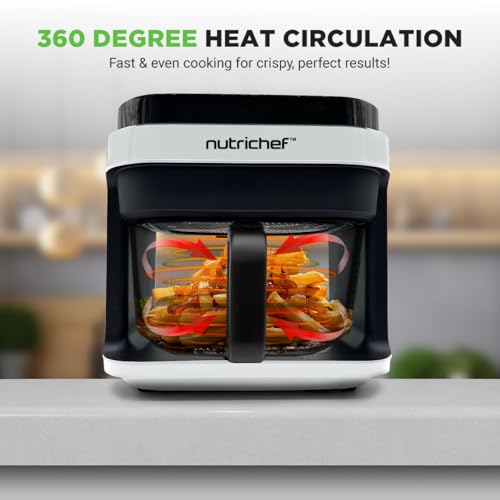 NutriChef 5.8 Qt White Air Fryer with 8 Cooking Presets & Glass Bowl