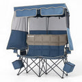 Double Camping Chair with Canopy - Blue, Supports 450LBS, Portable & Comfortable