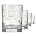 13oz Double Old Fashioned Whiskey Glass Set of 4 - Fish Design, Lead-Free, Engraved, Made in USA