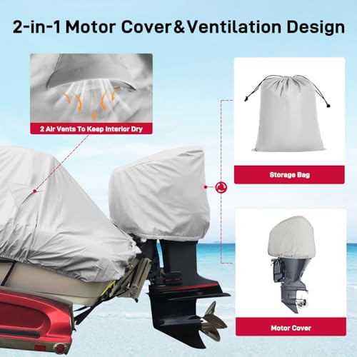 Heavy Duty Waterproof Boat Cover 14-16 ft with Windproof Straps - Grey