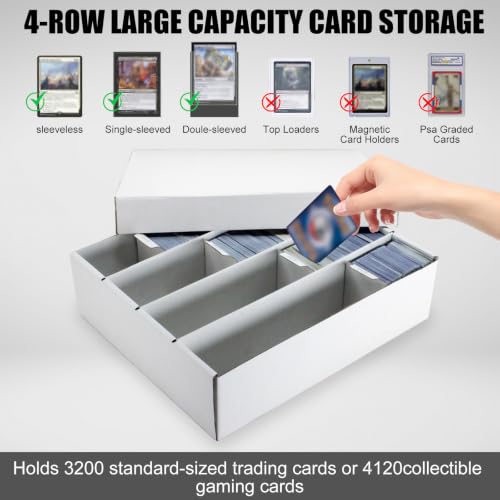 4 Row Trading Card Storage Box 5 Pack - 3200 Count Supporters & Dividers, White, 12in