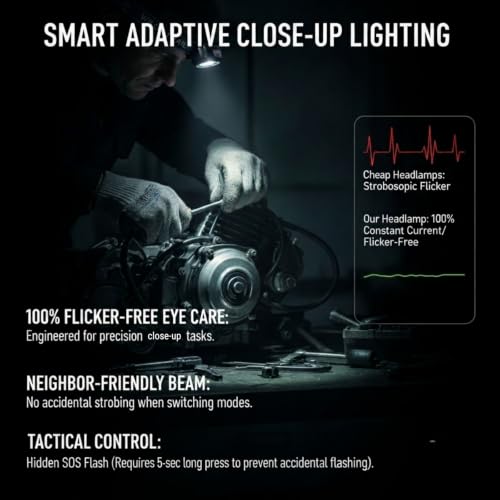 Rechargeable 2000-Lumen Headlamp with 6000mAh Battery Pack, Zoomable 180° Tilt IP65