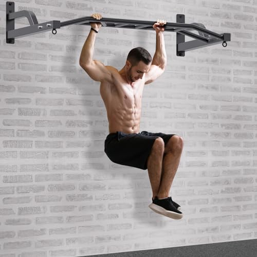 SELEWARE 48" Heavy Duty Wall Mount Pull Up Bar with Hangers - Black Variant B
