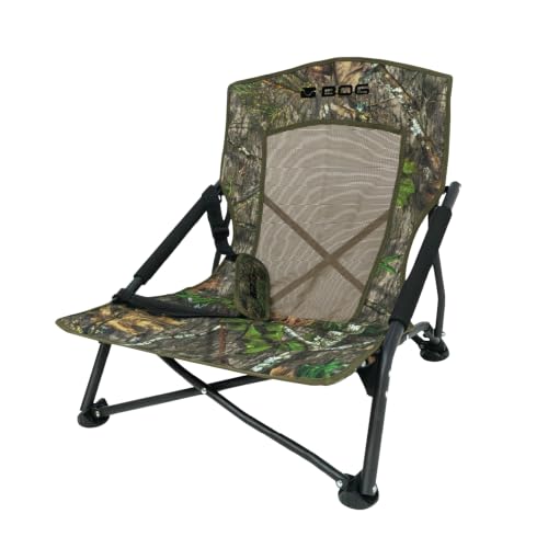 BOG Low Profile Turkey Ground Blind Chair with Rugged Aluminum Frame - Quiet Setup, Breathable Textilene Fabric, Extended Seat, Carry Bag for Hunting & Outdoors