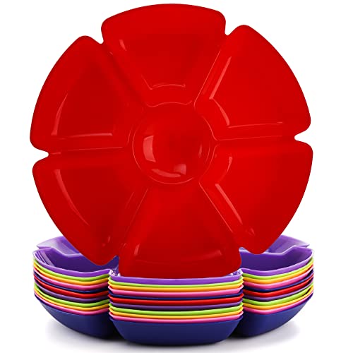 12-Inch Plastic Snack Serving Tray with 7 Compartments - Unbreakable Food Platter for Nuts, Candy, Veggies, Dips