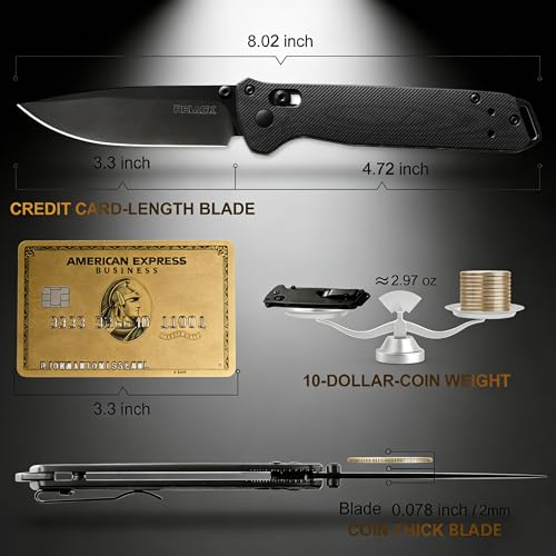 RBLACK 3.3" Tactical EDC Knife Black Drop Point with G10 Handle, S35VN Steel