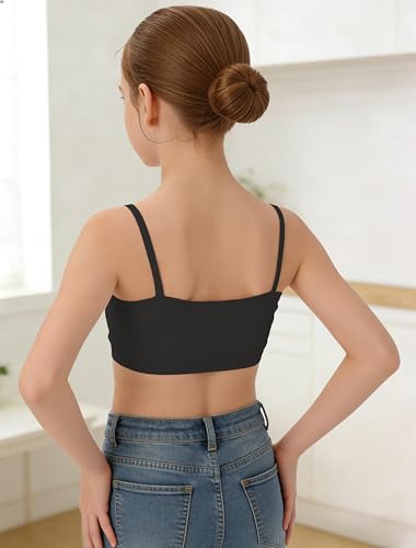 Girls' Training Cotton Sports Bra with Adjustable Spaghetti Straps - Pink, Skin, White, Black, 9-12 Years