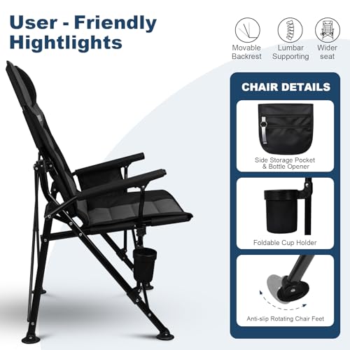 Superrella Portable Camping Chair with Movable Backrest & Padded Seat