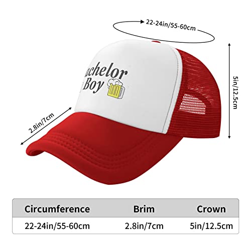 Men's Red Mesh Trucker Hat - Adjustable Baseball Cap for Bachelor Party