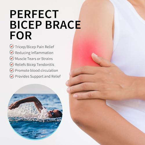 FEATOL Bicep Tendonitis Brace with 2 Gel Ice Packs - Black, M (10-12")