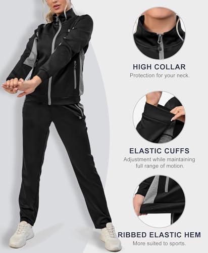 Women’s 2-Piece Tracksuit Sweatsuit Outfit - Large Black
