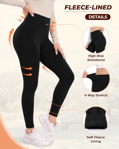 Women's Fleece Lined Leggings - Winter Thermal Thick Warm Pants with No Pockets, XX-Large Black