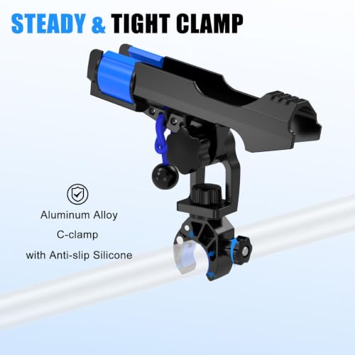VEXPLO Clamp On Rod Holder for Fishing Boat Round Rail Mount Black 2
