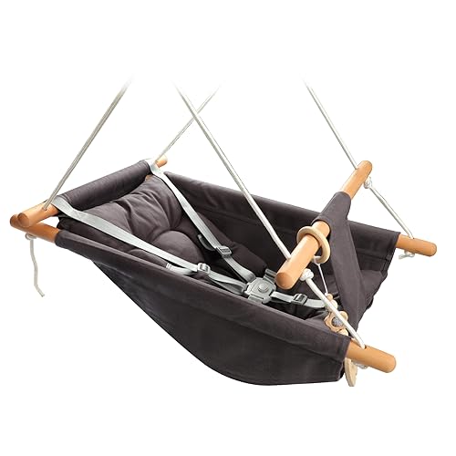 Tislly Dark Grey Outdoor & Indoor Baby Swing with 5-Point Safety Belt, Portable Toddler Porch Swing