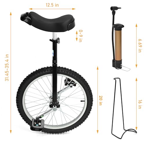20-Inch Unicycle for Kids & Adults, Adjustable & Durable Black Bike