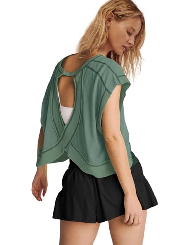 Women’s Open Back Workout Tops Oversized T-Shirts - Activewear