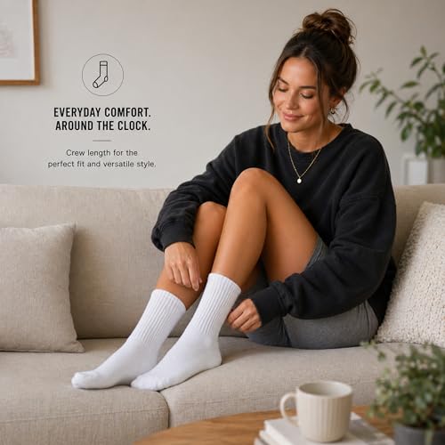 Winterlace Unisex Crew Socks Large White 72 Pairs Moisture-Wicking Cotton