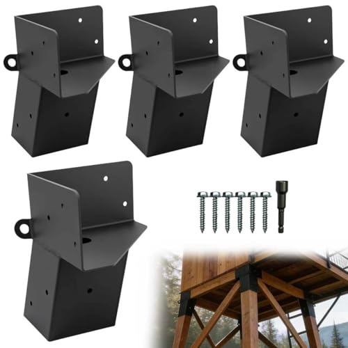 GURONG 4 Pcs Heavy Duty Deer Stand Brackets 4x4 for Tree Houses & Outdoor Platforms - Black-1set