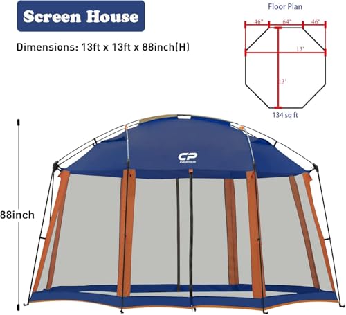 Blue CAMPROS CP 13x13 Ft Screen House Tent with Mesh Walls, Easy Setup