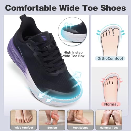 OrthoComfoot Women's Wide Orthopedic Diabetic Running Shoes 8.5K6 Black Purple