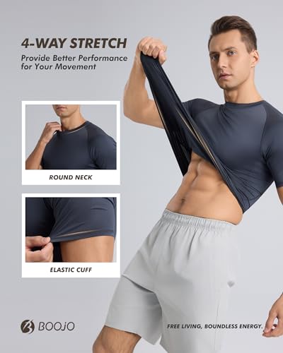 Men's Short Sleeve Compression Shirt 5 Pack - Workout Moisture Wicking Base Layer - Large, Black/White/Navy
