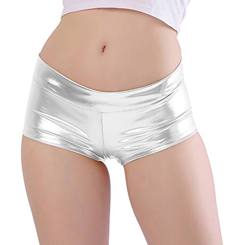 X-Small Silver Metallic Rave Booty Shorts for Women - Dance & Party Wear