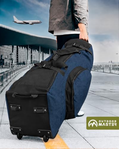 OutdoorMaster Large Blue Golf Travel Bag with Reinforced Wheels & Foldable Design
