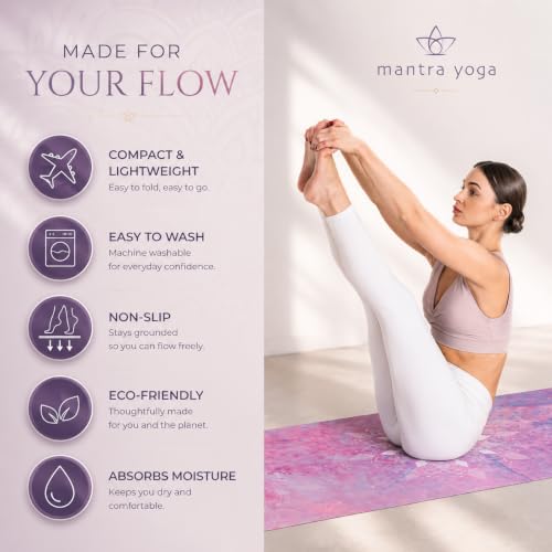 Mantra Yoga Mandala Travel 1.5mm Foldable Yoga Mat with Knee Pad & Bag