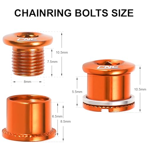 Chooee Double Chainring Bolts Set M8 Steel Orange for Bicycle Drivetrain